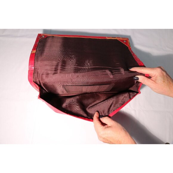 Vintage Handmade Leather Clutch Purse Red With Flowers Made In India 1970's - Picture 3 of 5